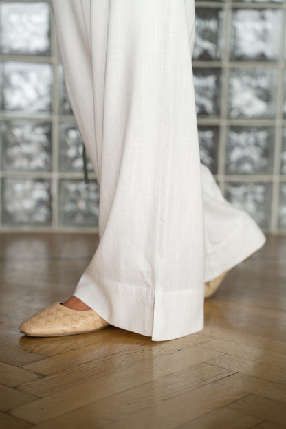 Flow Linen wide-leg pants ( white)
