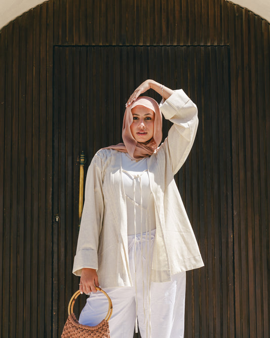 Linen pleats cardigan (beige)