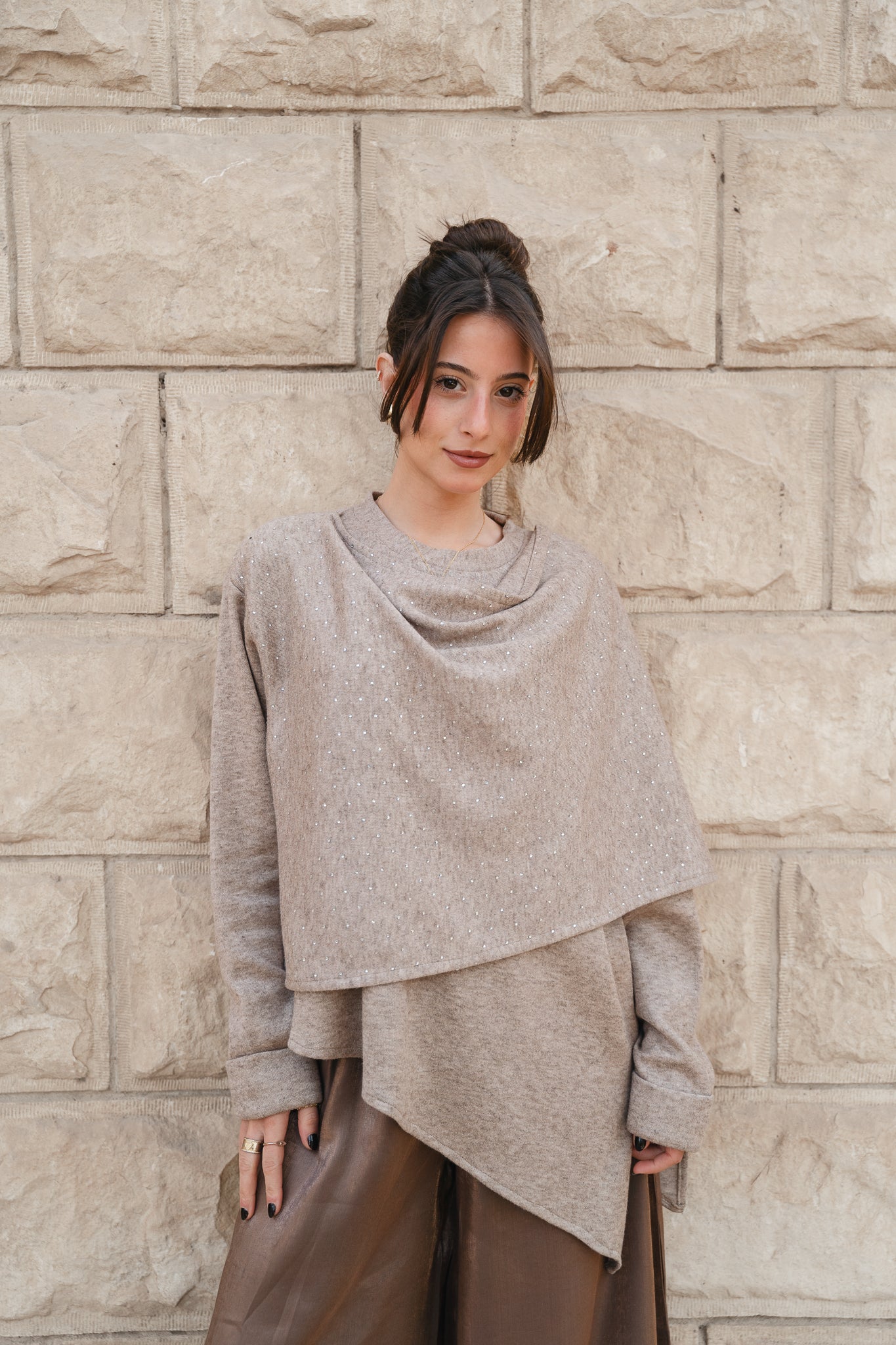 Studded Shawl Top-Coffe