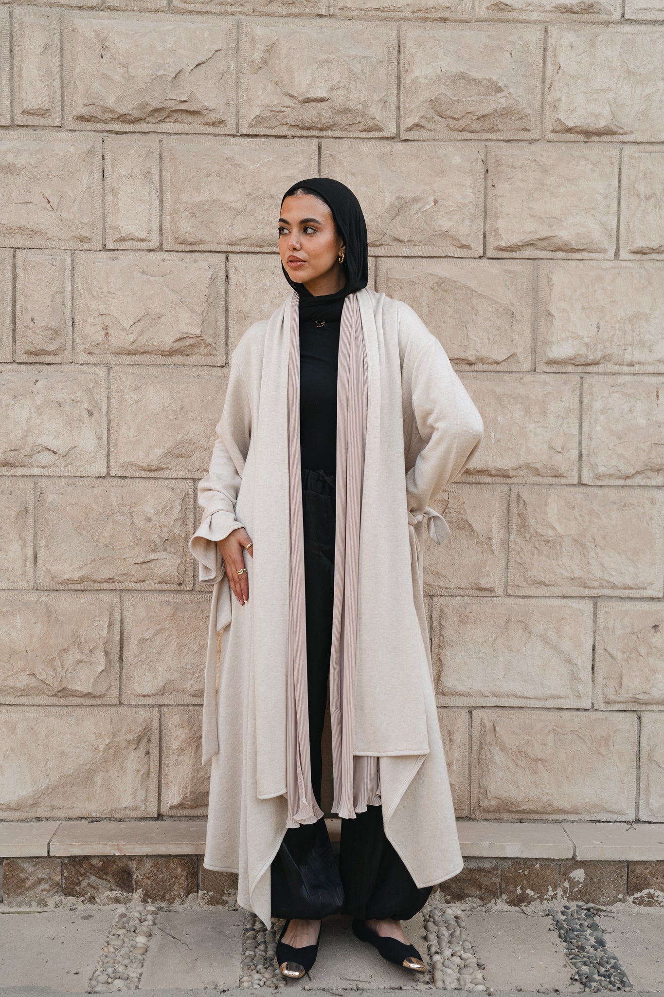 Flow Wrap Cardigan-Beige