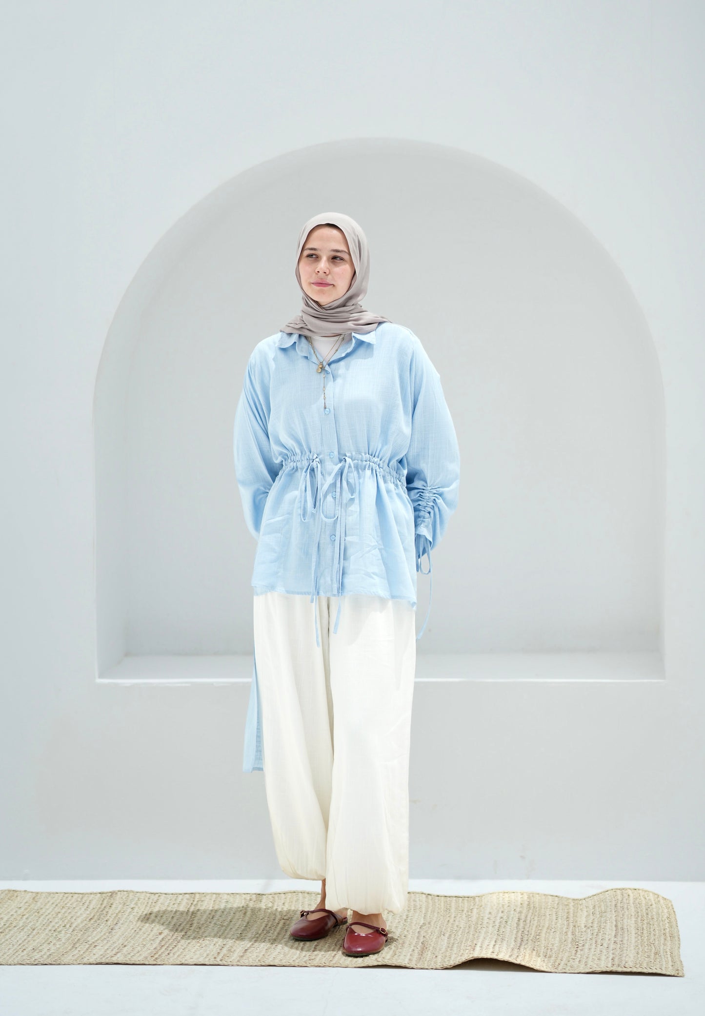 Gather shirt- Sky blue
