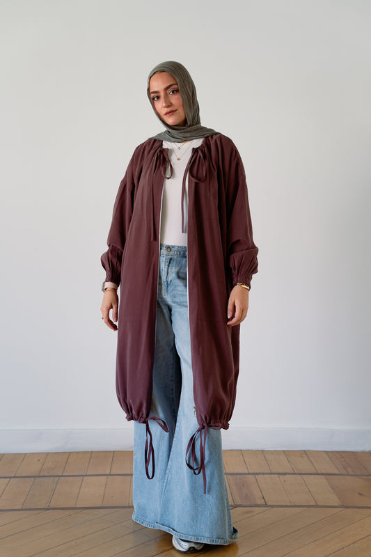 Drawstring Balloon Jacket-Maroon