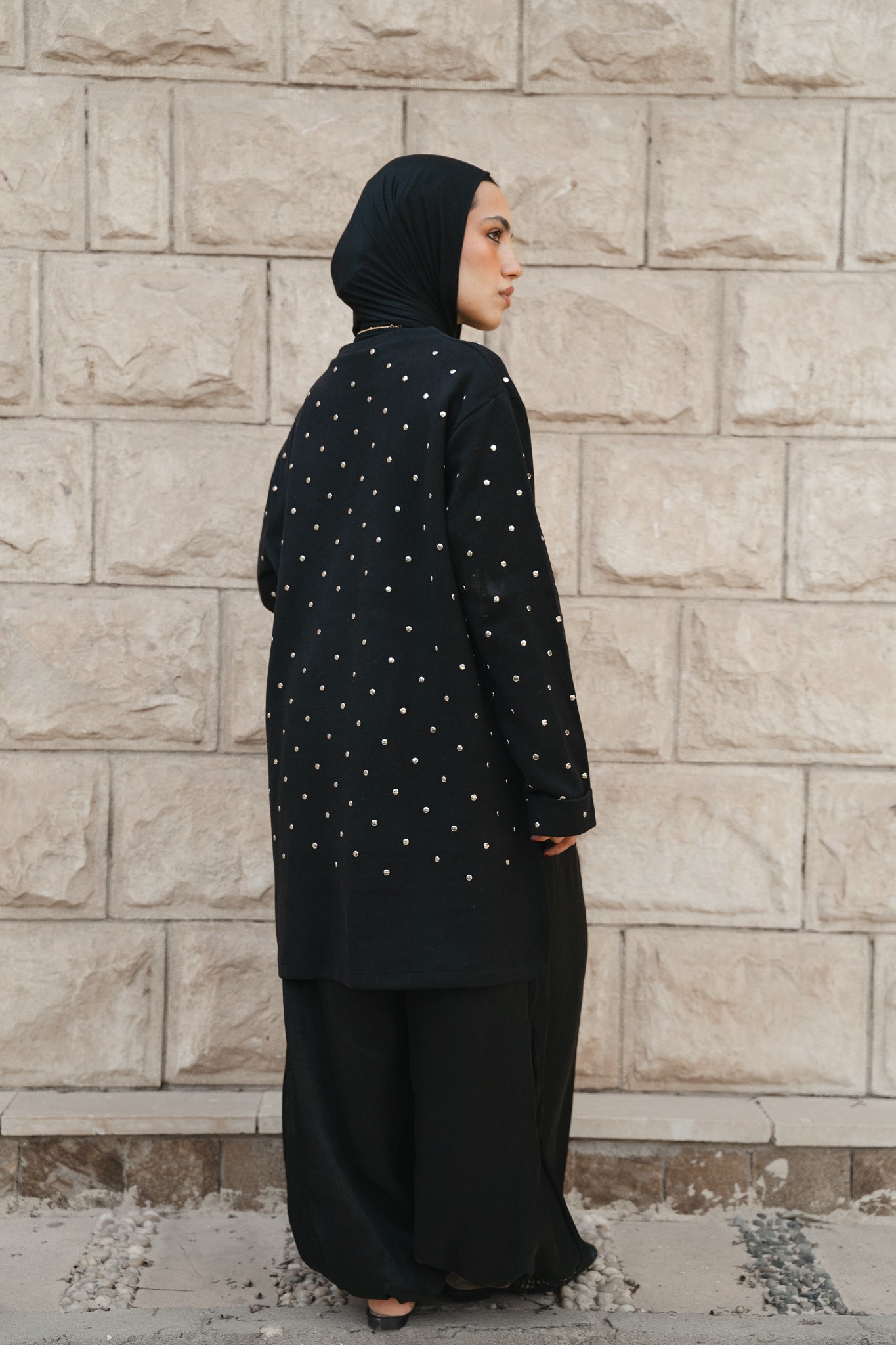 Dotted Wool Top-Black