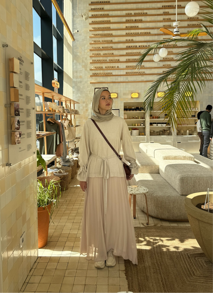 Linen contrast dress ( beige)