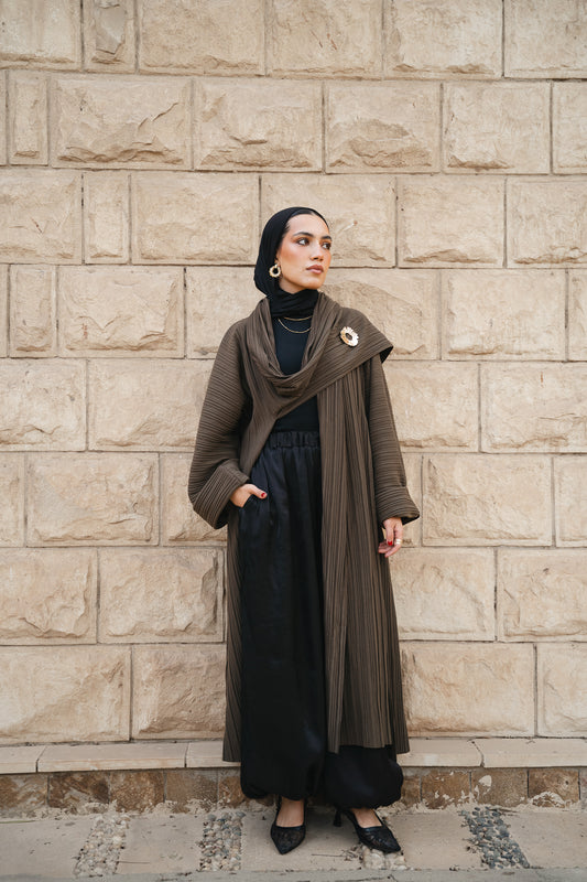 Draped pleated Cardigan -Olive
