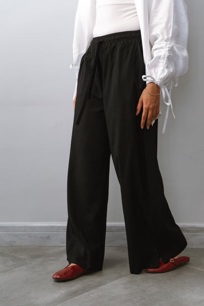 Flow Linen wide-leg pants-Black