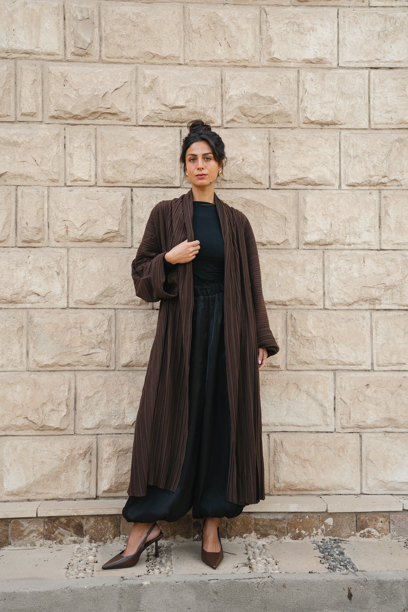 Draped pleated Cardigan - Brown