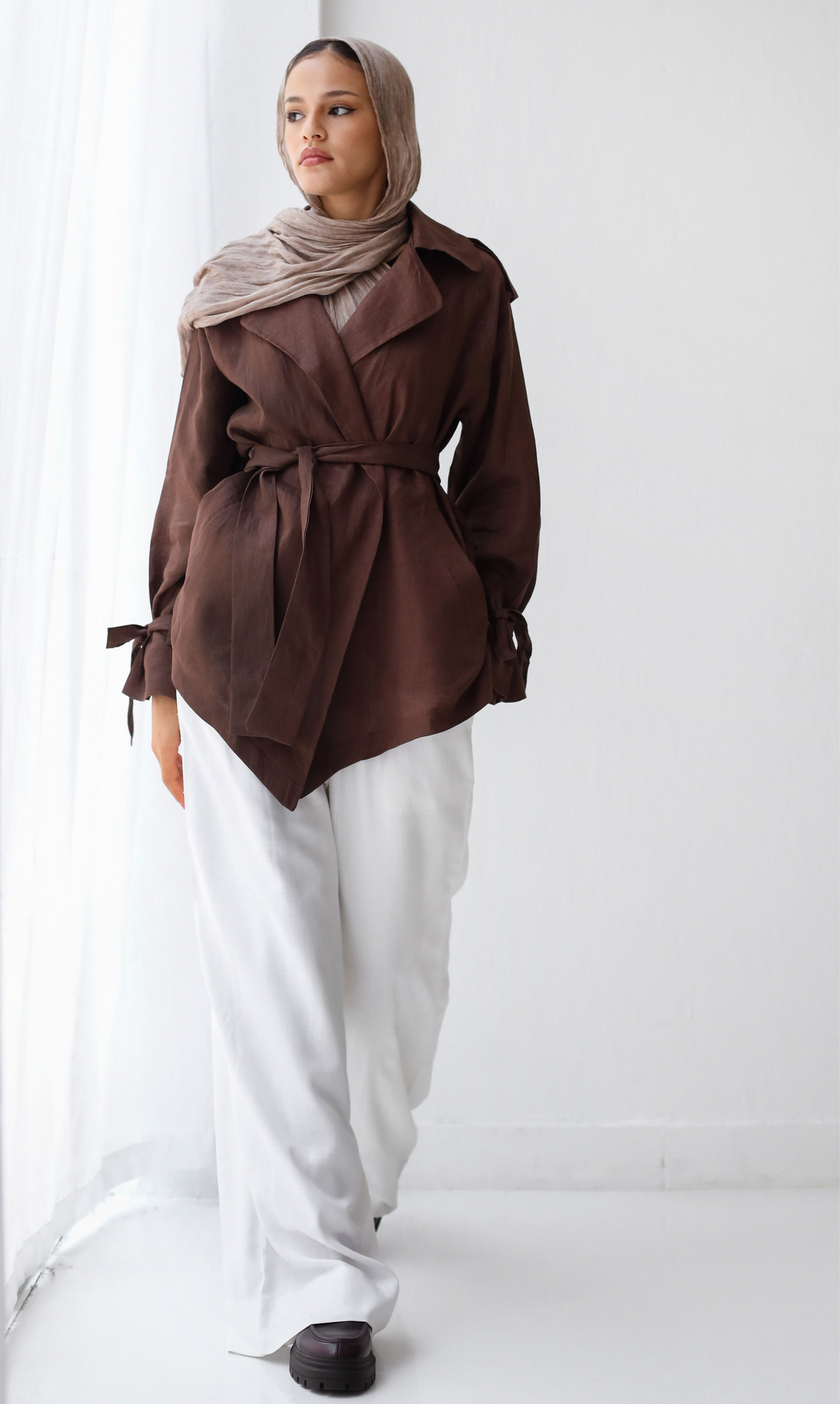 Linen Trench Jacket (Brown)