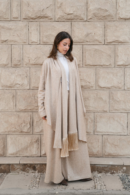 Draped Fringe set-beige