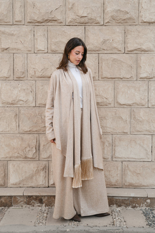 Draped Fringe set-beige