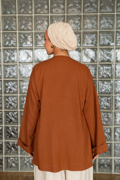 Linen pleats cardigan ( Rust )