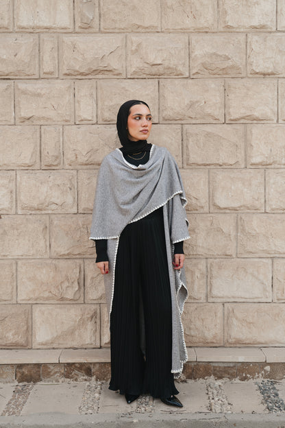 Contrast Trim Kaftan-Grey