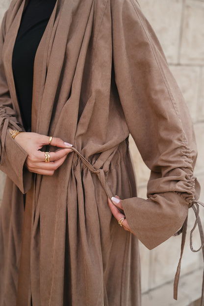Draped Tie cardigan-Coffe