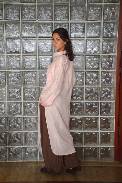 Pure linen ribbon shirt -Pink
