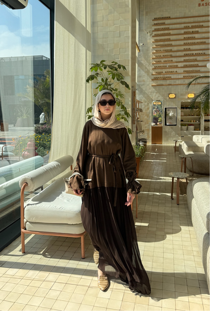 Linen Contrast dress (brown)