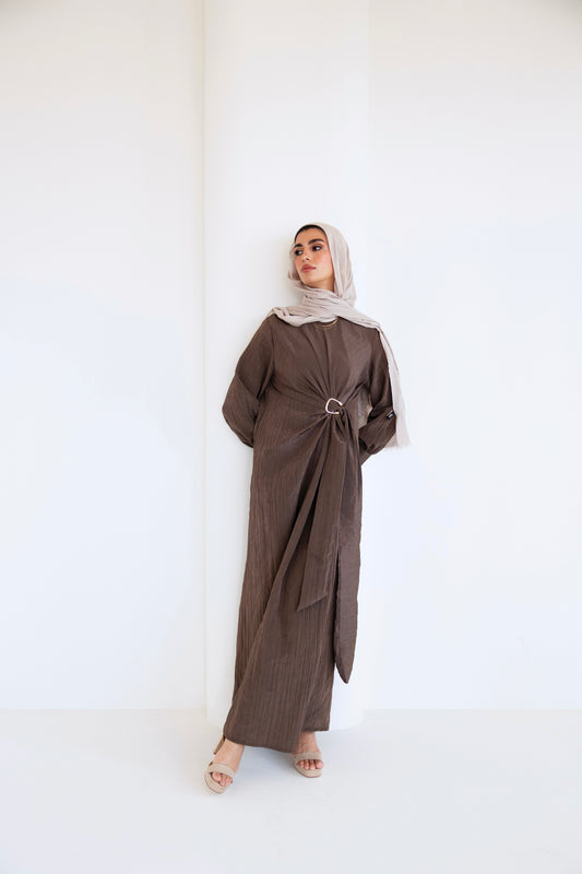 Crinkle Drape Dress ( brown)