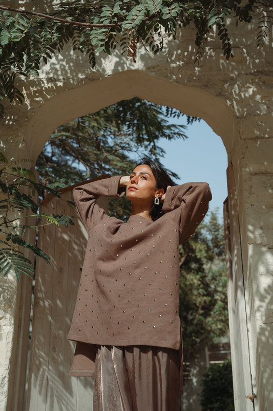 Dotted wool top- Brown