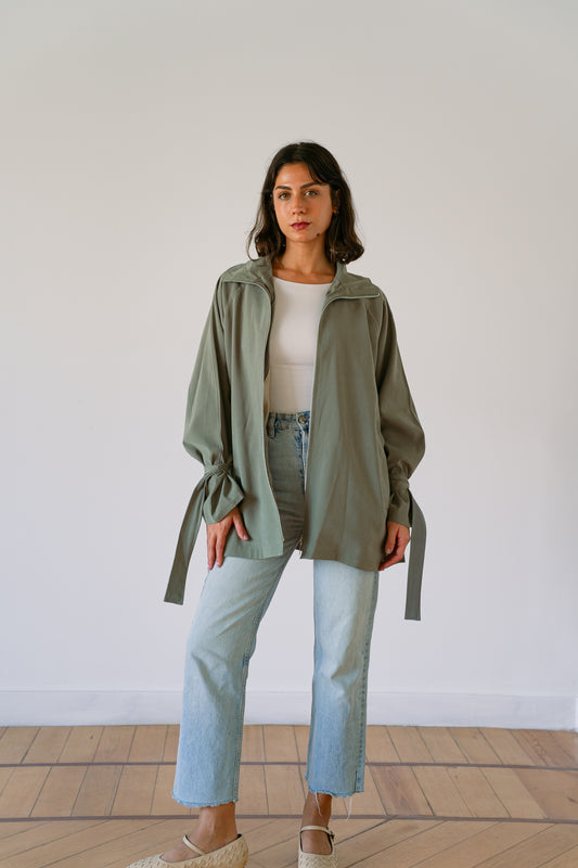 Minimal zip jacket-Sage