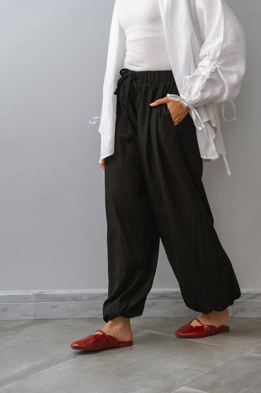Linen Balloon pants-Black
