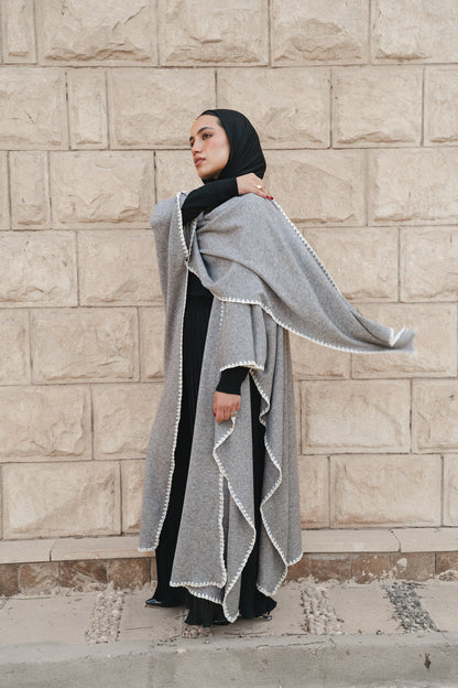 Contrast Trim Kaftan-Grey
