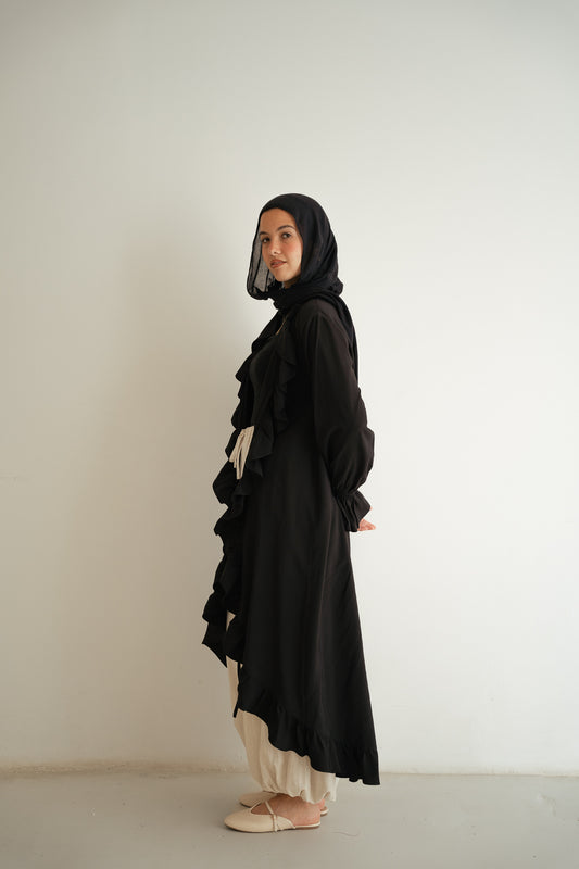 Soft Ruffle Cardigan-Black