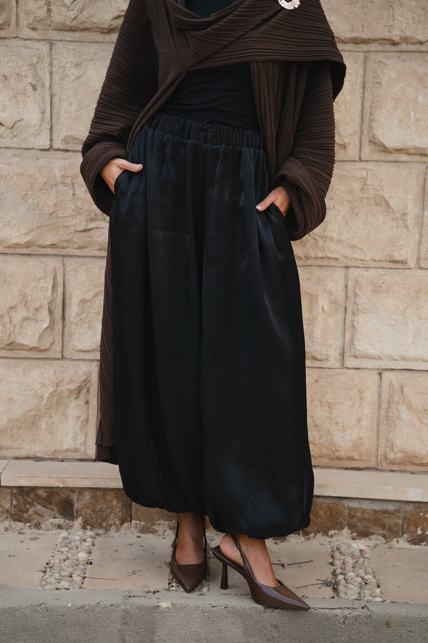 Shimmer Balloon Pants-Black