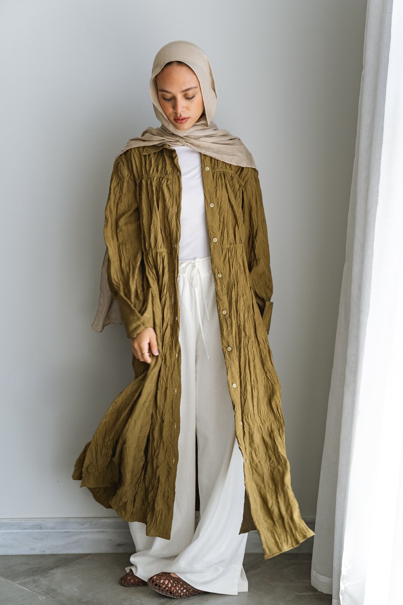 Crushed shirt-Mustard Olive