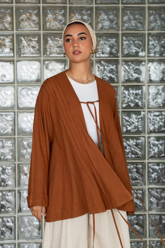 Linen pleats cardigan ( Rust )