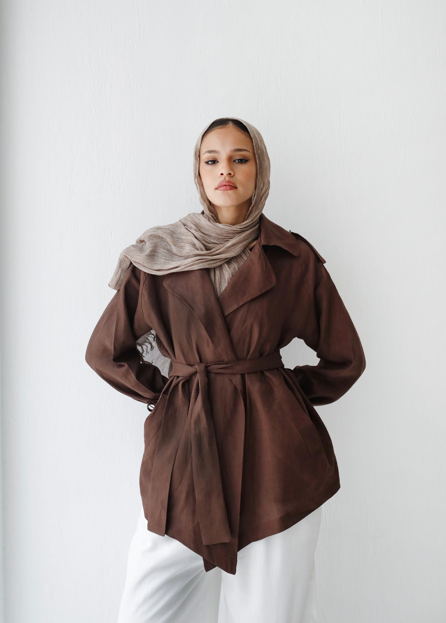 Linen Trench Jacket (Brown)