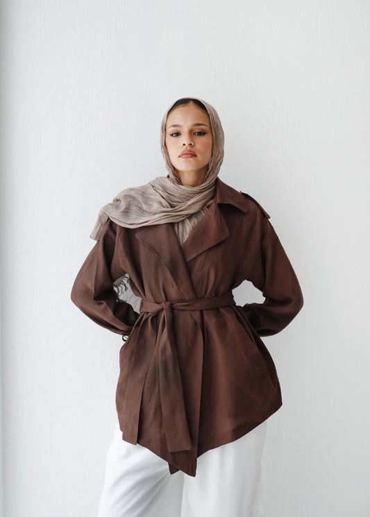 Linen Trench Jacket (Brown)