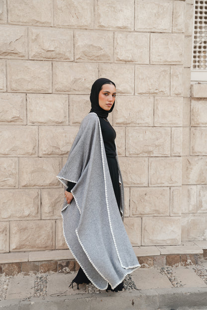 Contrast Trim Kaftan-Grey