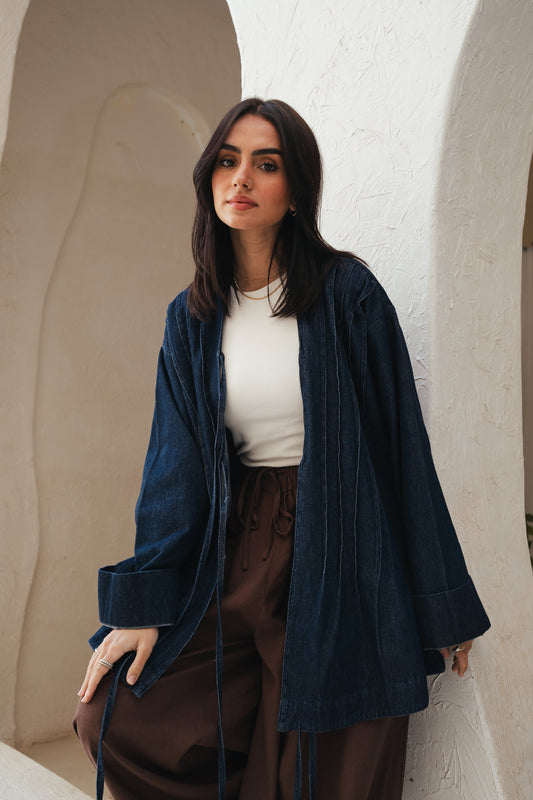 Denim pleates cardigan