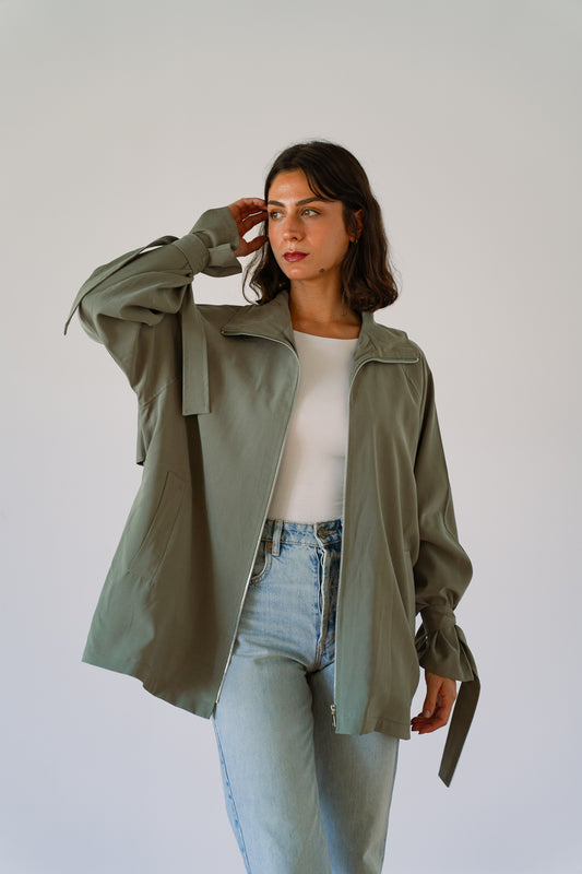 Minimal zip jacket-Sage