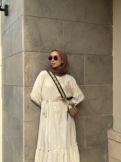 Ruffled linen dress (beige)