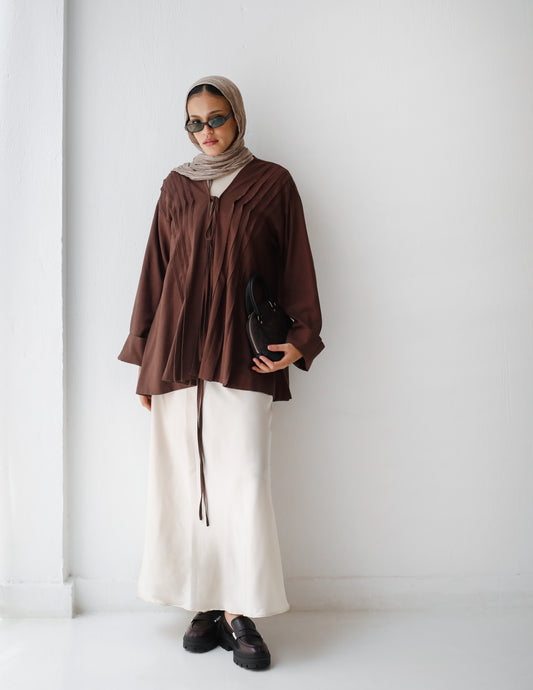 Linen pleats cardigan ( Brown )