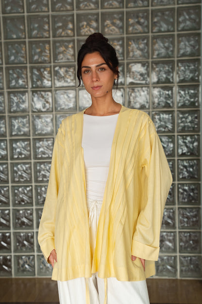 Linen pleats cardigan (Yellow)