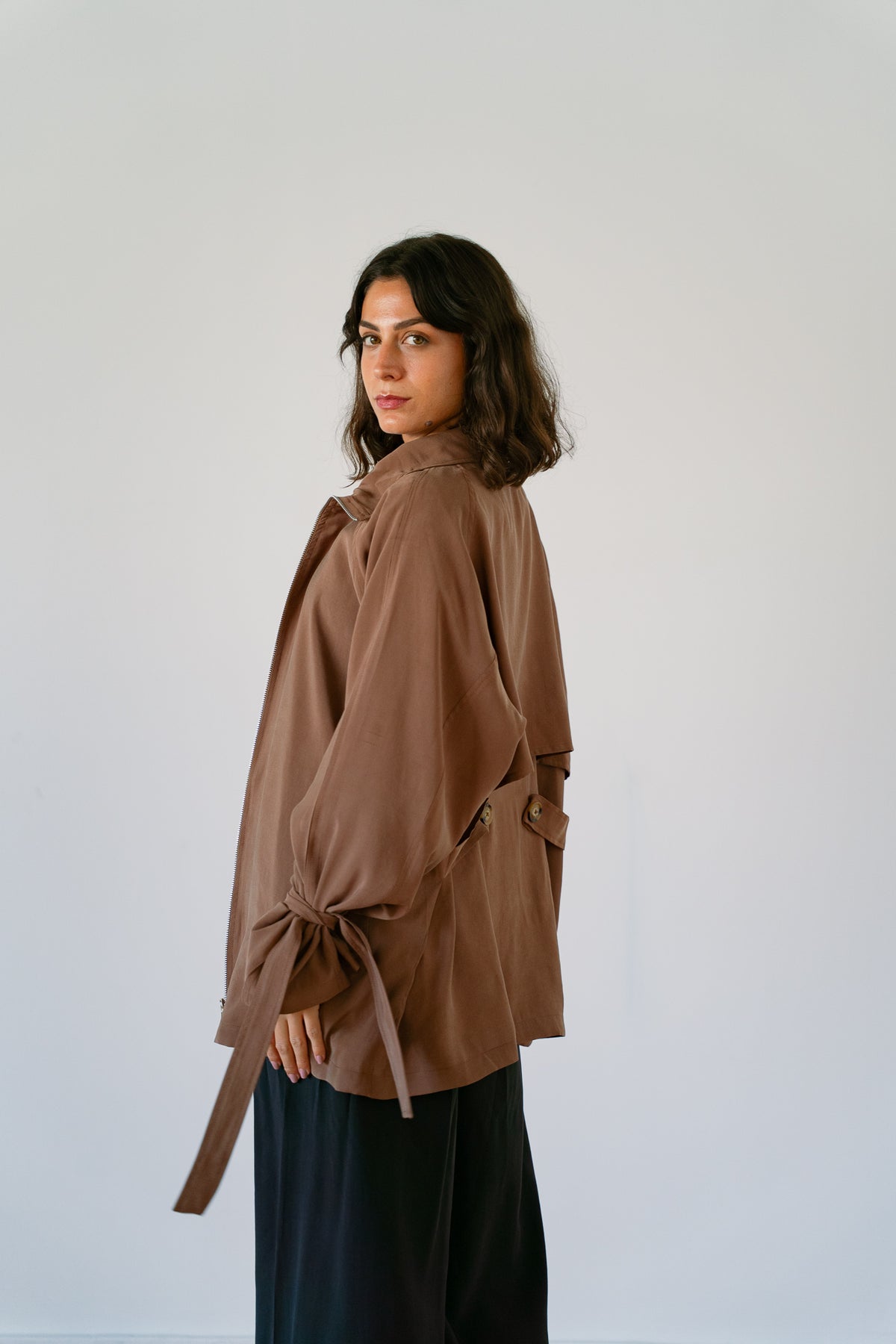 Minimal zip jacket - mocha Brown