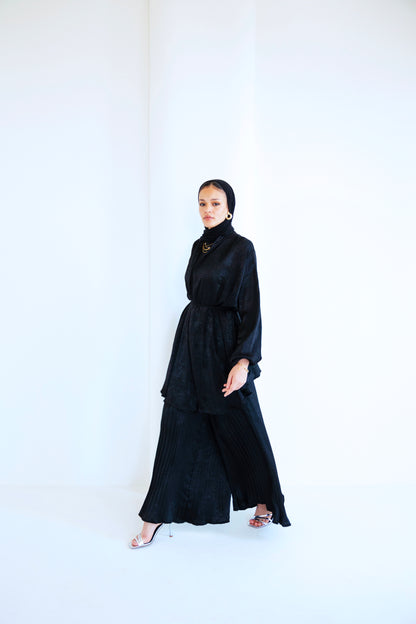 Pleated shimmer set (black )