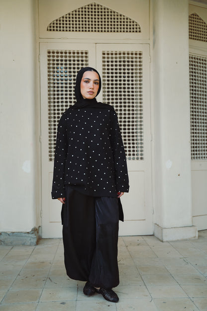 Dotted Wool Top-Black