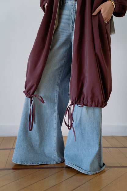 Drawstring Balloon Jacket-Maroon