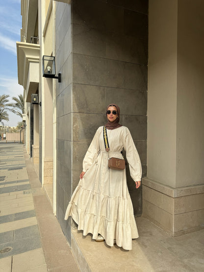 Ruffled linen dress (beige)
