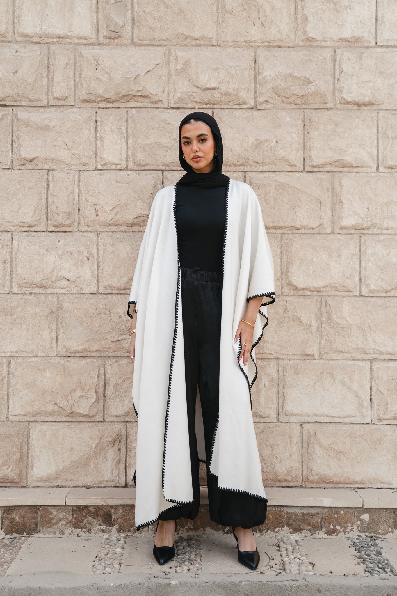 Contrast Trim Kaftan-Off white