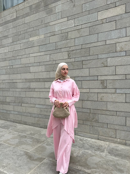 Linen asymmetrical set (pink)