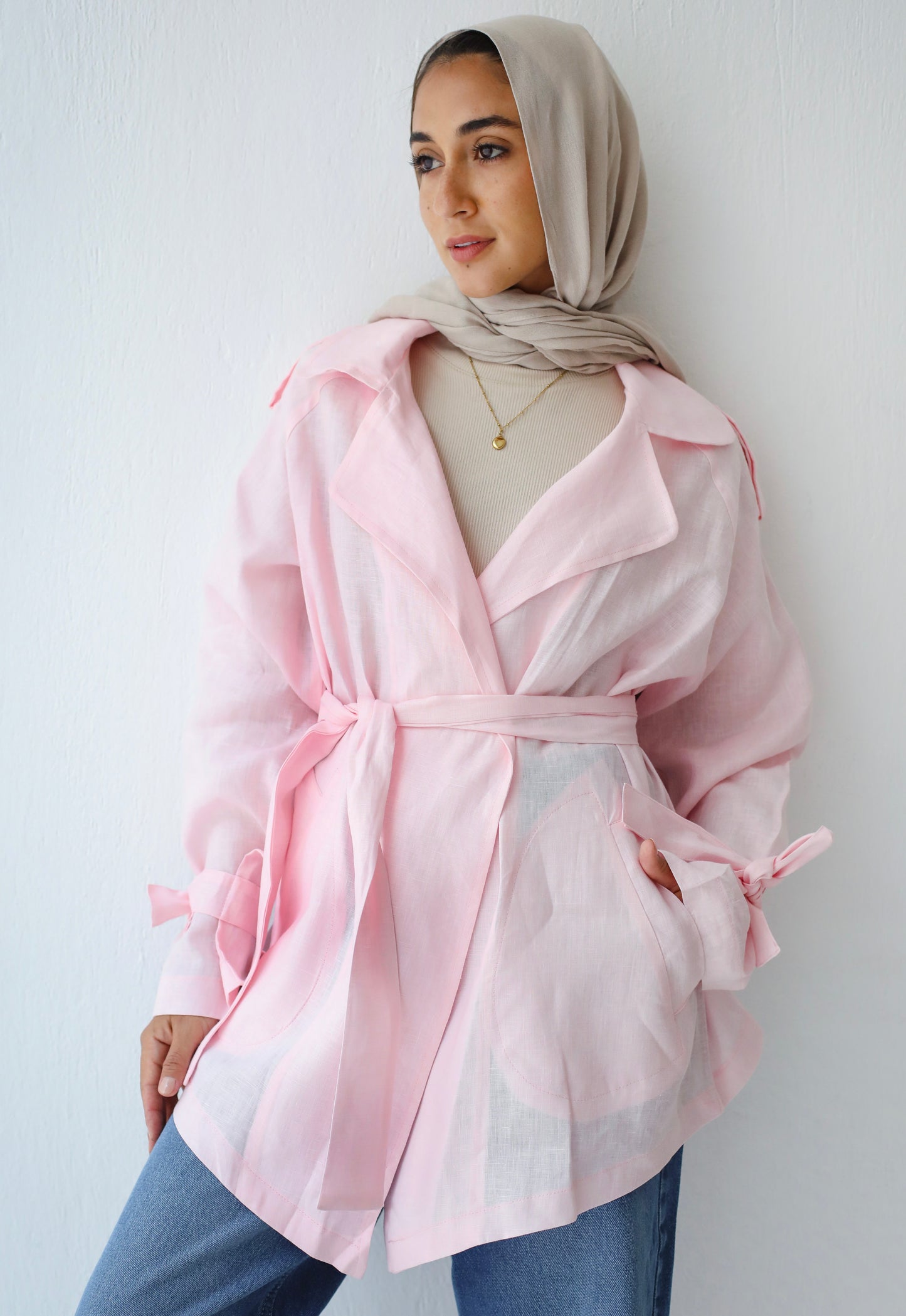Linen Trench Jacket (Pink)