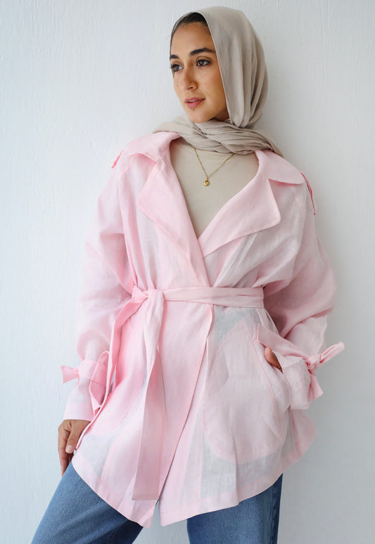 Linen Trench Jacket (Pink)