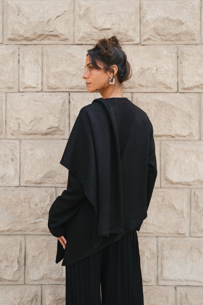 Studded Shawl Top-Black