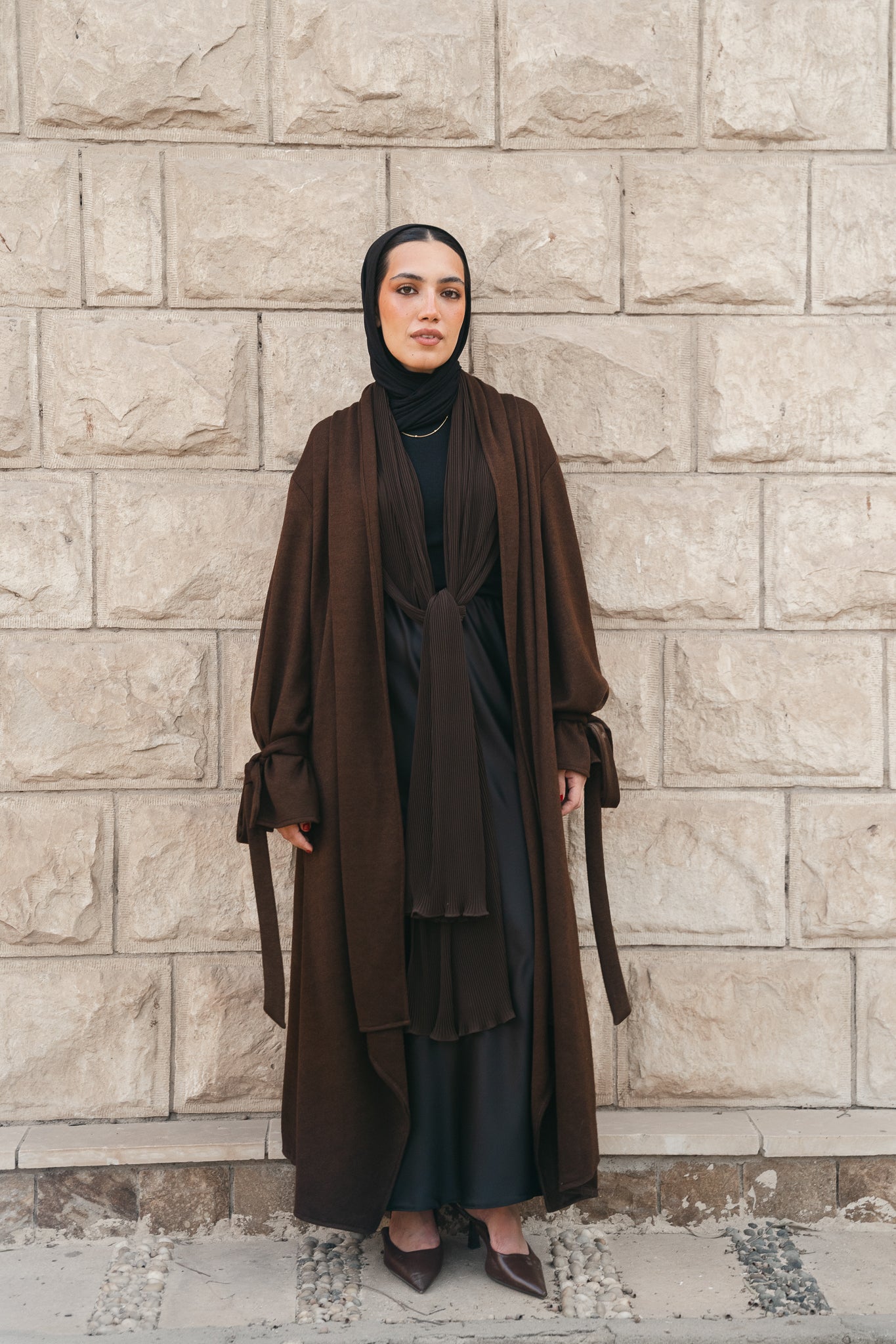 Flow Wrap Cardigan-Brown