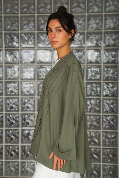 Linen pleats cardigan ( olive)