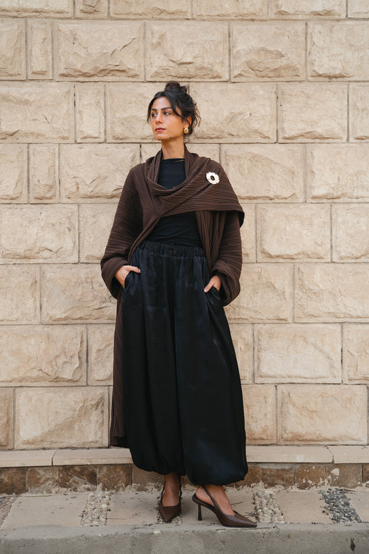 Draped pleated Cardigan - Brown