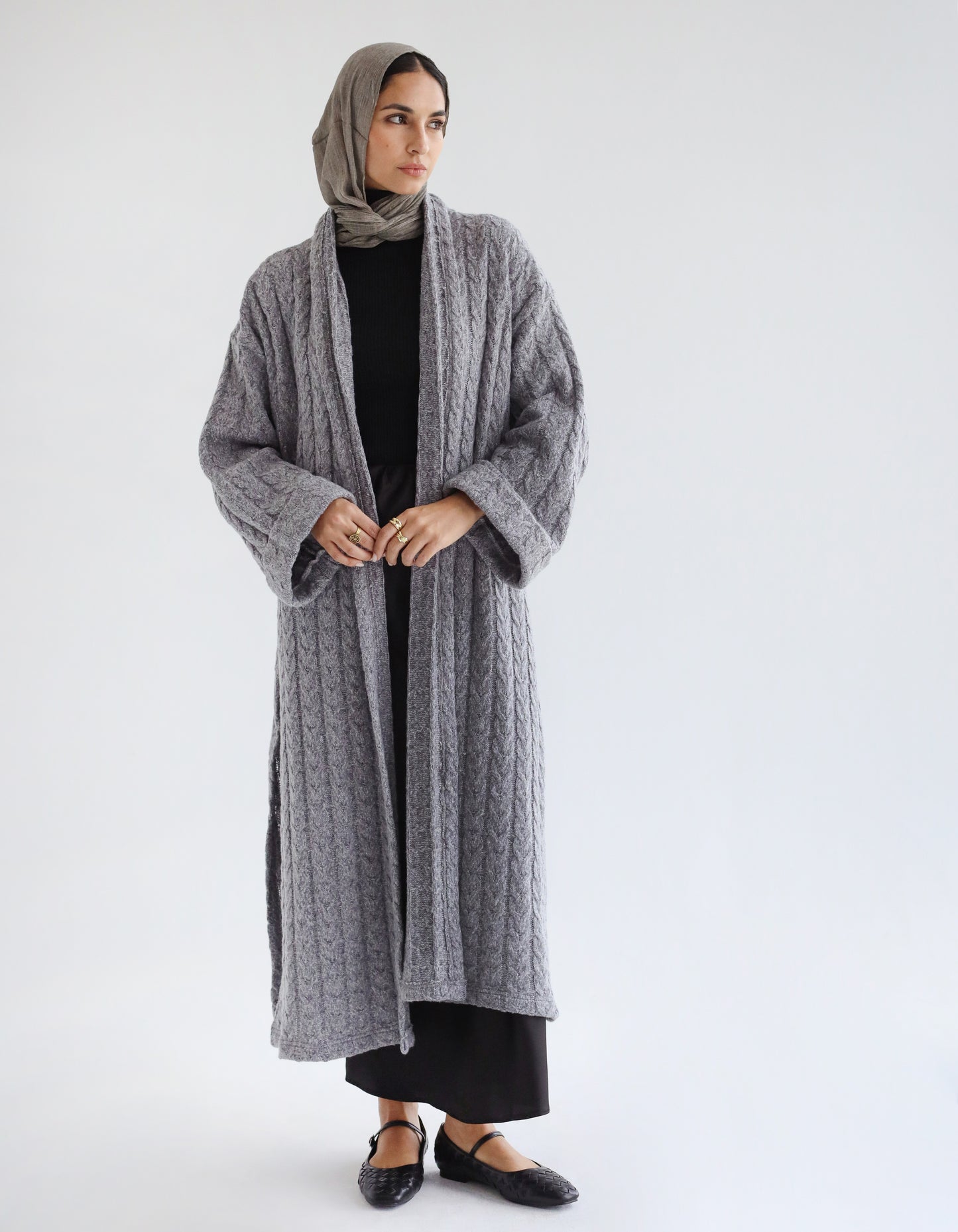 Knit Duster Cardigan-Grey